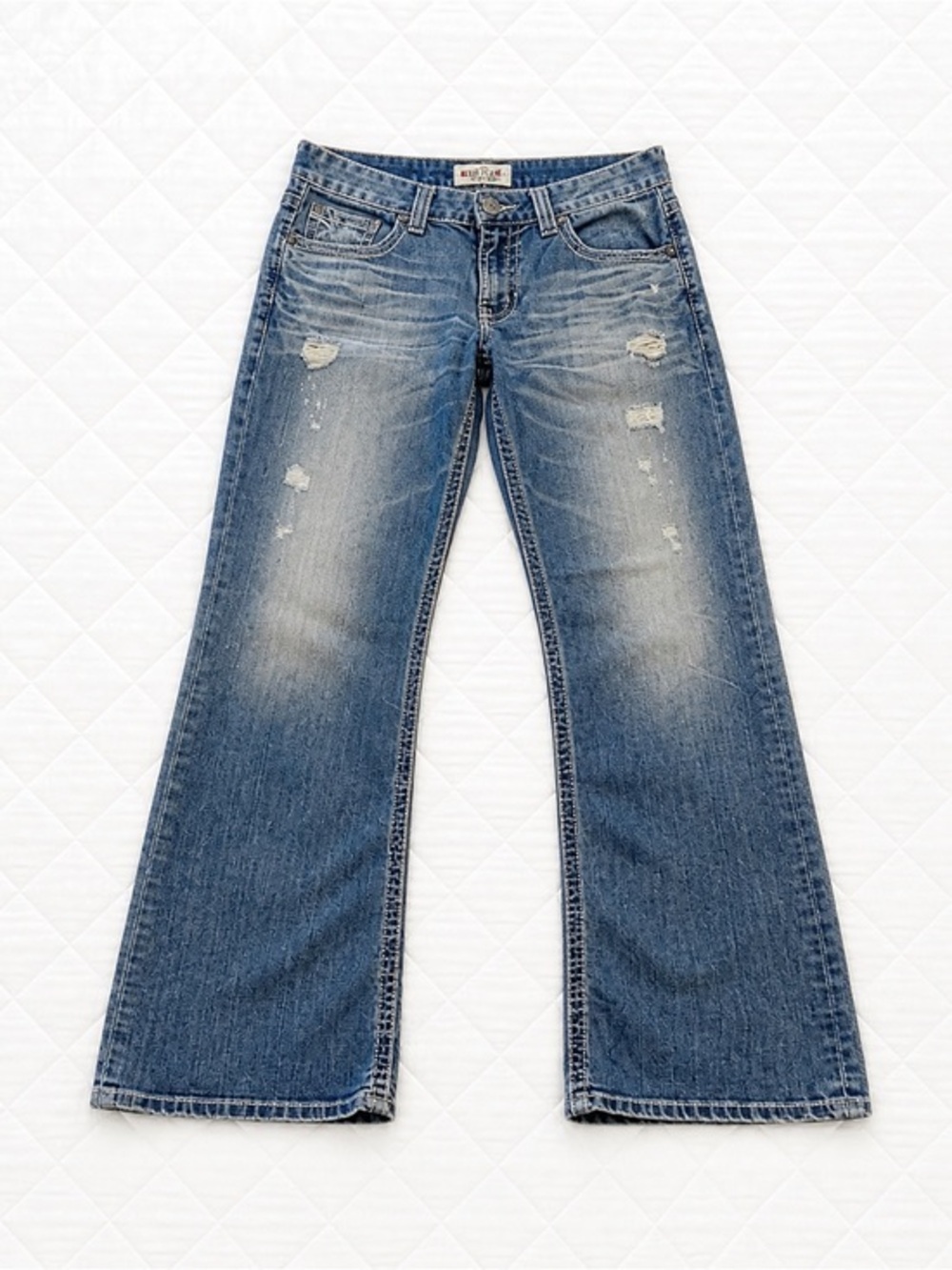 Big Star Men’s Pioneer Buckle Distressed Denim Jeans 33R Medium Wash Stretch